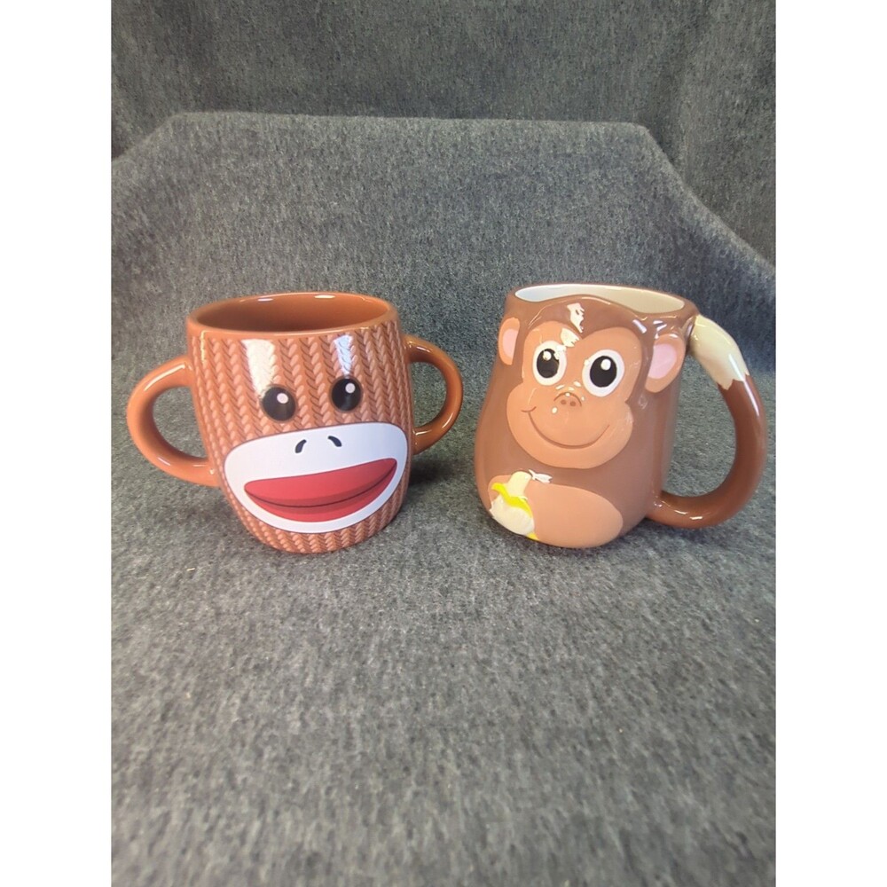Two Cute Assorted Monkey Mugs Coffee Or Hot Cocoa Cups